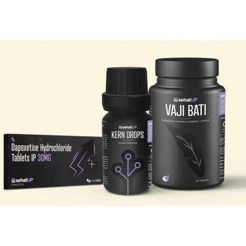 SehatUP Dapoxetine Hydrochloride  Tablets Ip (30mg) + Kern Drops + Vaji Bati  Tablets  (4 Tablets + 30ml + 30 Tablets) (1Pack)