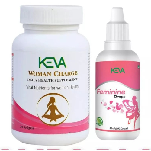 Keva Women Charge Softgels + Feminine Drops (30Softgels + 30ml Drop) (1Pack)