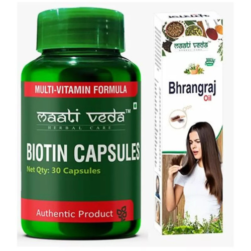 Maati Veda Biotin  Capsules + Bhrangraj Oil (30Cap + 100ml) (1Pack)