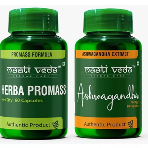 Maati Veda Herba Promass  Capsules + Ashwagandha  Capsules (60Cap + 30Cap) (1Pack)