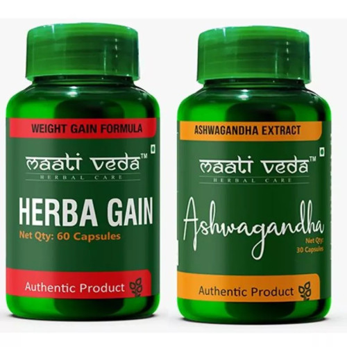 Maati Veda Herba Gain  Capsules + Ashwagandha  Capsules (60Cap + 30Cap) (1Pack)