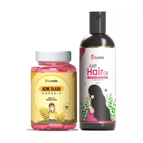 Girlyveda Acne  Capsules + Just Hair Oil (60cap + 100ml Oil) (1Pack)