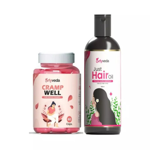 Girlyveda Cramp Well  Capsulesule + Just Hair Oil (60cap + 100ml Oil) (1Pack)