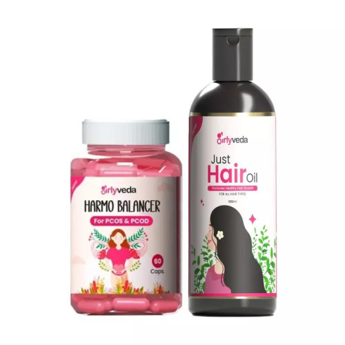 Girlyveda Harmo Balancer  Capsules + Just Hair Oil (60cap + 100ml Oil) (1Pack)
