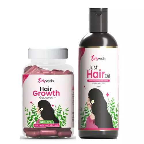 Girlyveda Hair Growth  Capsules + Just Hair Oil (60cap + 100ml Oil) (1Pack)