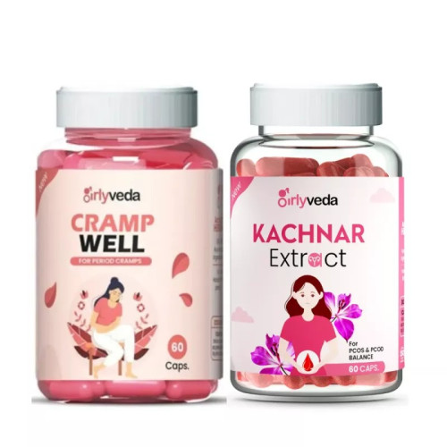 Girlyveda Cramp Well  Capsules + Kachnar Extract  Capsules (Each 60Cap) (1Pack)