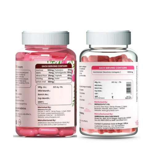 Girlyveda Mother Bloom  Capsules + Kachnar Extract  Capsules (Each 60Cap) (1Pack)
