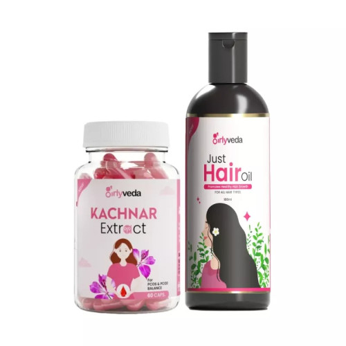 Girlyveda Kachnar Extract  Capsules + Just Hair Oil (60cap + 100ml Oil) (1Pack)