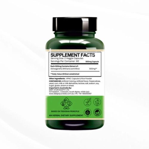 Deep Ayurveda Ashwagandha Vegan  Capsulesule For Stress Relief (60cap)