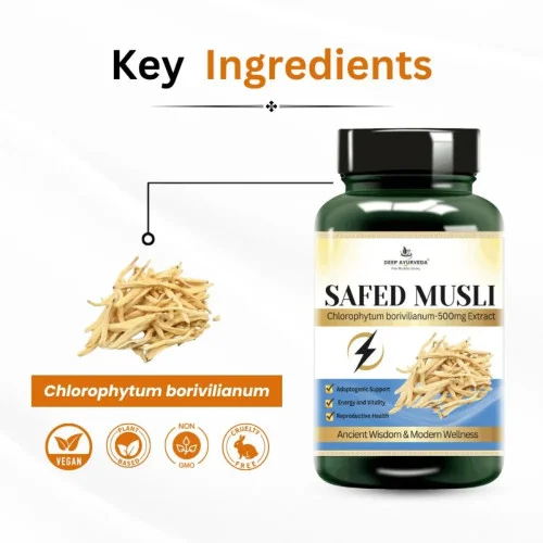Deep Ayurveda Safed Musli Extract Vegan  Capsules For Enhances Stamina (60cap)