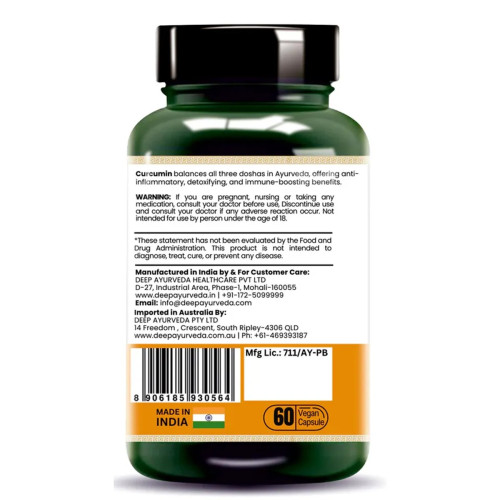 Deep Ayurveda Curcumin Vegan  Capsules For Reduces Inflammation (60cap)