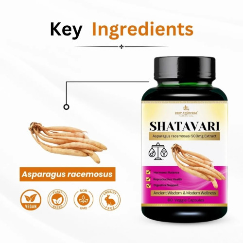 Deep Ayurveda Shatavari Vegan  Capsules Support Women'S Health (60cap)