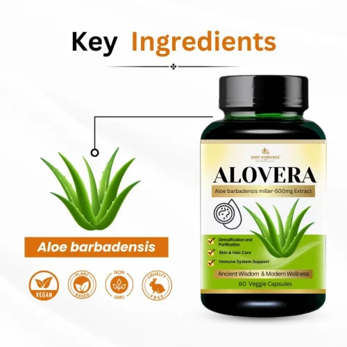 Deep Ayurveda Aloevera Vegan  Capsules For Supports Skin Health (60cap)