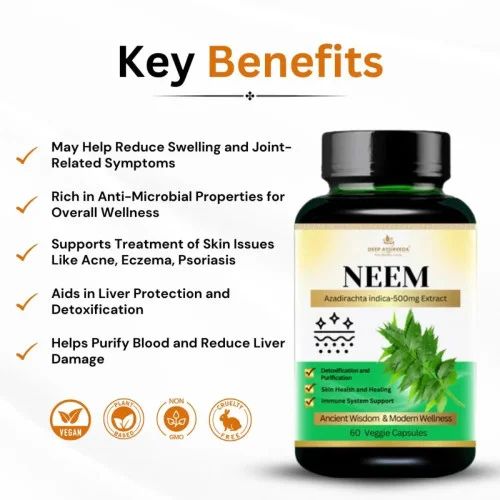 Deep Ayurveda Neem Vegan  Capsules For Supports Skin Health (60cap)