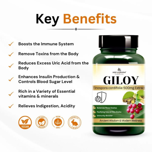 Deep Ayurveda Giloy Vegan  Capsules For Body Detoxification (60cap)
