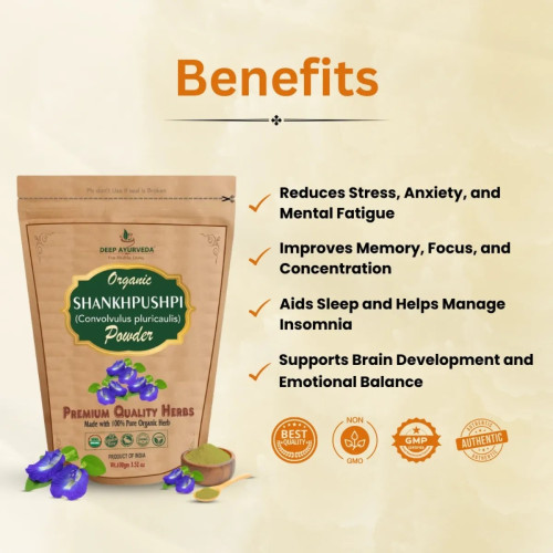 Deep Ayurveda Organic Shankhpushpi (Convolvulus Pluricaulis) Powder (100g)