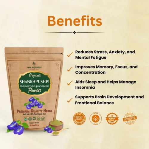 Deep Ayurveda Organic Shankhpushpi (Convolvulus Pluricaulis) Powder (100g)