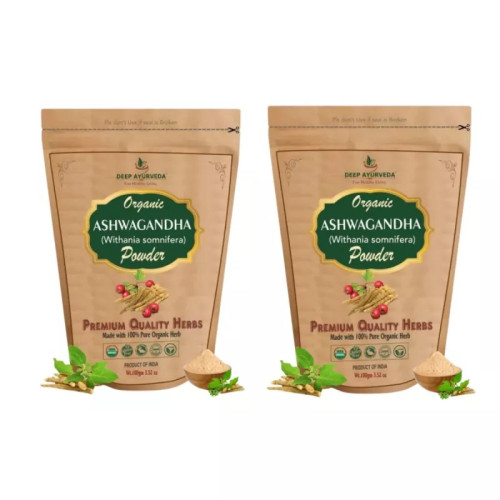 Deep Ayurveda Organic Ashwagandha Powder (Withania Somnifera) (100g, Pack of 2)