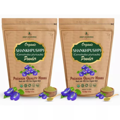 Deep Ayurveda Organic Shankhpushpi (Convolvulus Pluricaulis) Powder (100g, Pack of 2)