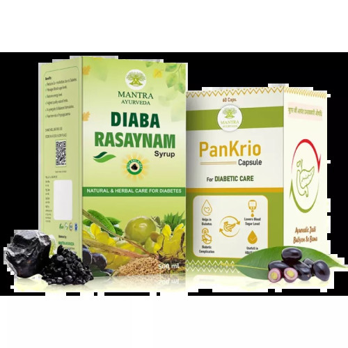 Mantra Ayurveda Herbal Kit For Diabetes (Diaba Rasaynam Syrup 500ml + Pankrio 60  Capsulesule) (1Pack)