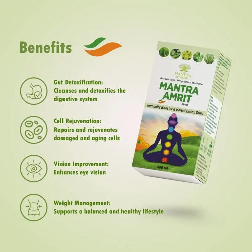 Mantra Ayurveda Herbal Body Detox Kit Amrit Syrup 500ml + Yakrit-01 30  Capsulesule) (1Pack)