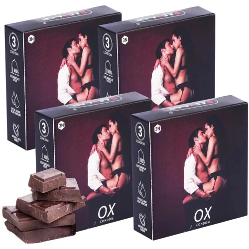 Raftaar Ox Chocolate Flavoured Ultrathin Extra Time Condoms (3pcs, Pack of 4)