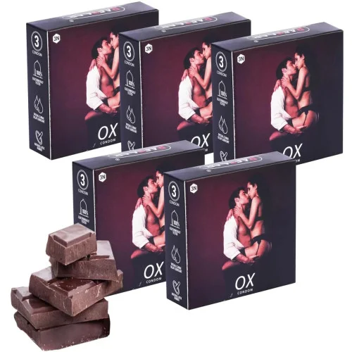Raftaar Ox Chocolate Flavoured Ultrathin Extra Time Condoms (3pcs, Pack of 5)