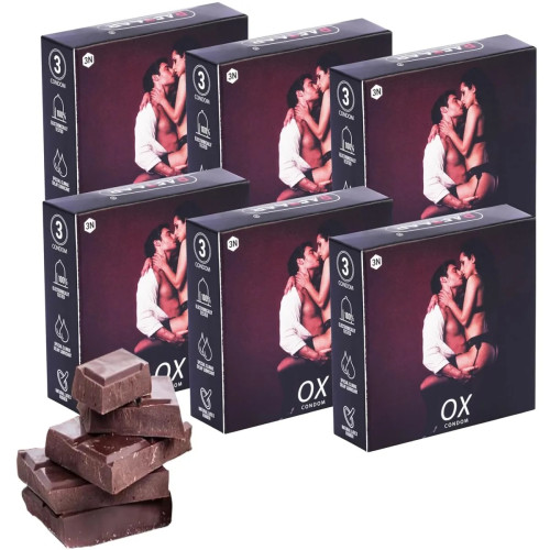 Raftaar Ox Chocolate Flavoured Ultrathin Extra Time Condoms (3pcs, Pack of 6)