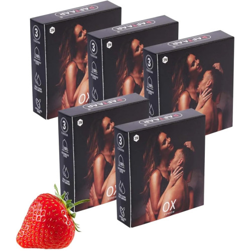 Raftaar Ox Strawberry Flavoured Extra Time Condoms (3pcs, Pack of 5)