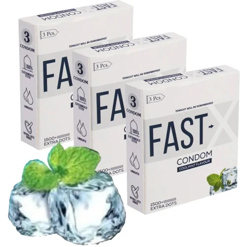 Raftaar Fast X Coolmint Flavoured 1500+ Extra Dots Condoms (3pcs, Pack of 3)