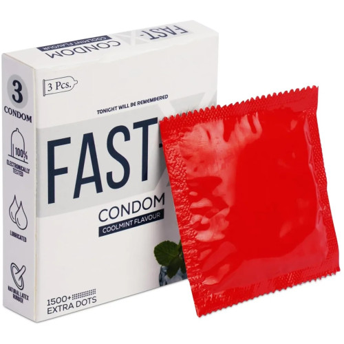Raftaar Fast X Coolmint Flavoured 1500+ Extra Dots Condoms (3pcs, Pack of 3)