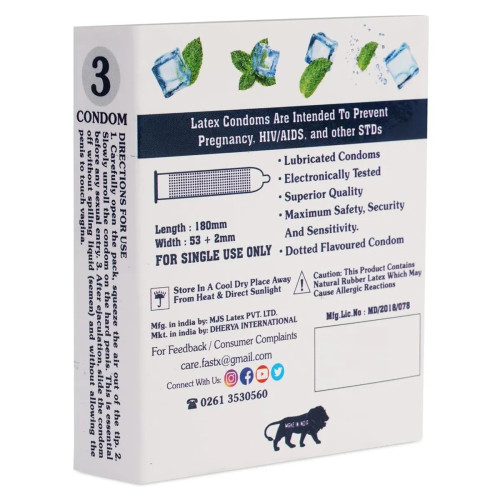 Raftaar Fast X Coolmint Flavoured 1500+ Extra Dots Condoms (3pcs, Pack of 3)