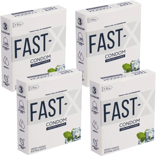 Raftaar Fast X Coolmint Flavoured 1500+ Extra Dots Condoms (3pcs, Pack of 4)