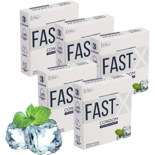 Raftaar Fast X Coolmint Flavoured 1500+ Extra Dots Condoms (3pcs, Pack of 5)