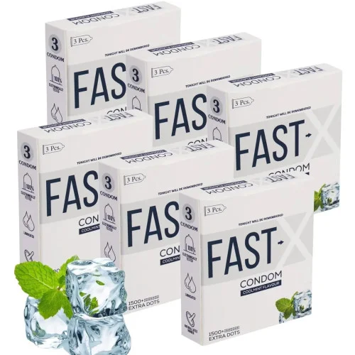 Raftaar Fast X Coolmint Flavoured 1500+ Extra Dots Condoms (3pcs, Pack of 6)