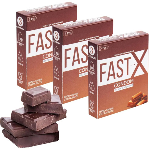 Raftaar Fast X Chocolate Flavoured 1500+ Extra Dots Condoms (3pcs, Pack of 3)