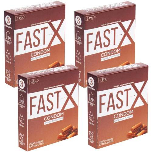 Raftaar Fast X Chocolate Flavoured 1500+ Extra Dots Condoms (3pcs, Pack of 4)