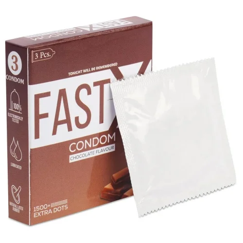 Raftaar Fast X Chocolate Flavoured 1500+ Extra Dots Condoms (3pcs, Pack of 4)