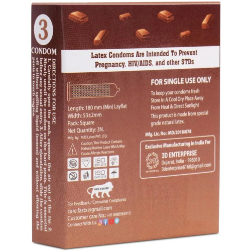 Raftaar Fast X Chocolate Flavoured 1500+ Extra Dots Condoms (3pcs, Pack of 4)