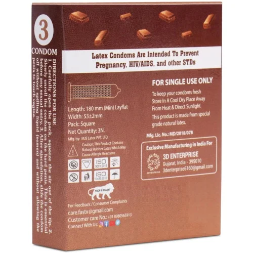 Raftaar Fast X Chocolate Flavoured 1500+ Extra Dots Condoms (3pcs, Pack of 4)