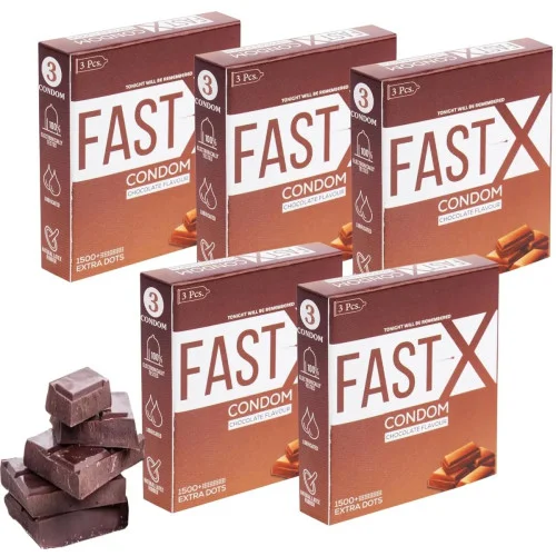 Raftaar Fast X Chocolate Flavoured 1500+ Extra Dots Condoms (3pcs, Pack of 5)