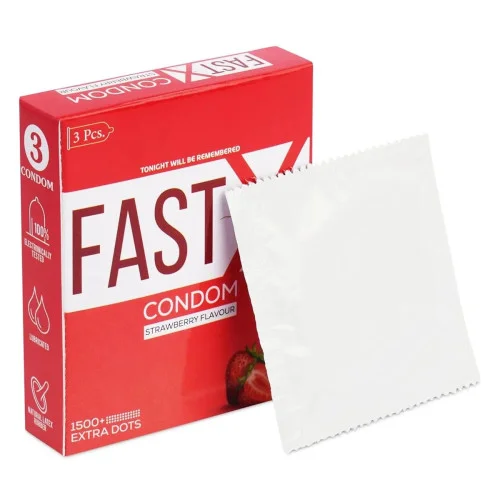 Raftaar Fast X Strawberry Flavoured 1500+ Dots Extra Condoms (3pcs, Pack of 6)