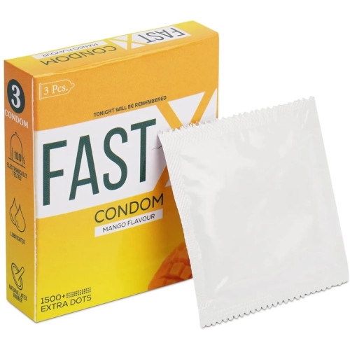 Raftaar Fast X Mango Flavoured 1500+ Extra Dots Condoms (3pcs, Pack of 4)
