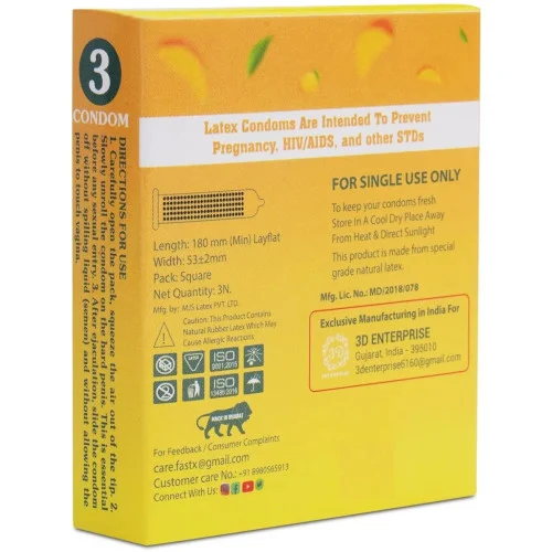 Raftaar Fast X Mango Flavoured 1500+ Extra Dots Condoms (3pcs, Pack of 4)