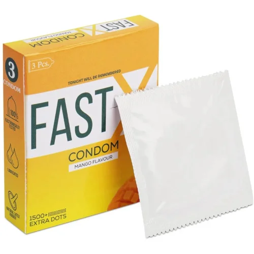 Raftaar Fast X Mango Flavoured 1500+ Extra Dots Condoms (3pcs, Pack of 5)