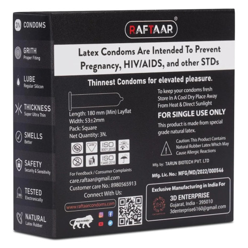 Raftaar 0.05Mm Ultra Thin Condoms (3pcs, Pack of 4)