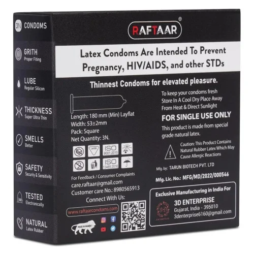 Raftaar 0.05Mm Ultra Thin Condoms (3pcs, Pack of 6)