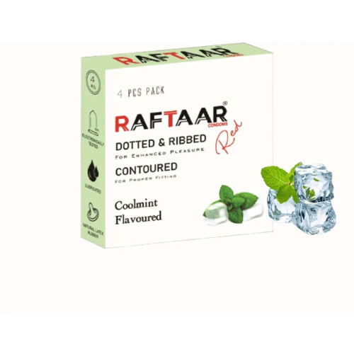 Raftaar Dotted & Ribbed Contoured Coolmint Flavoured Condoms (4pcs, Pack of 6)