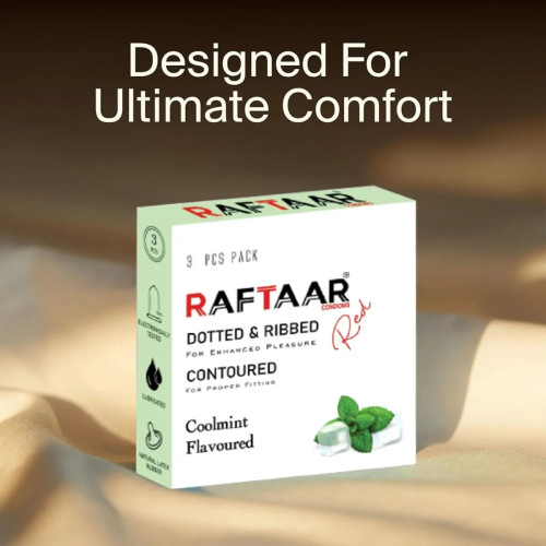 Raftaar Dotted & Ribbed Contoured Coolmint Flavoured Condoms (4pcs, Pack of 6)