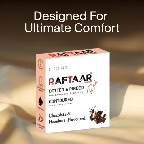 Raftaar Dotted & Ribbed Contoured Chocolate & Hazelnut Flavoured Condoms (4pcs, Pack of 4)
